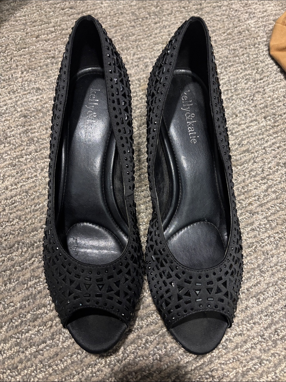 Kelly & Katie Black Laser-Cut Peep-Toe Heels